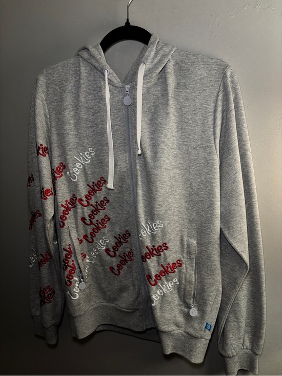 Cookies Other - Gray Zip-Up Hoodie with Red & White 'Cookies' Script